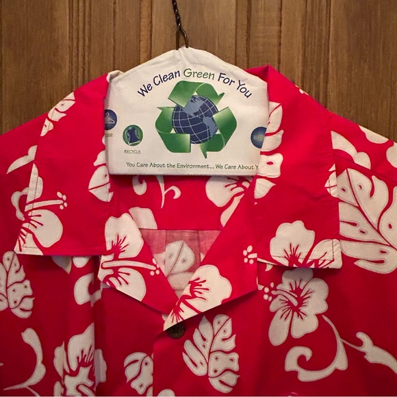 Palm Wave Hawaiian shirt: men’s extra large, red floral hibiscus palm button - Picture 6 of 8